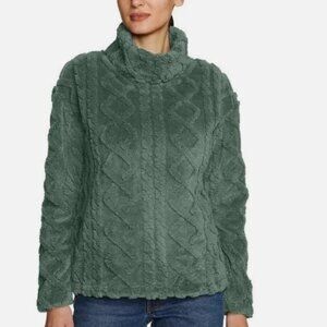 Eddie Bauer Women's Cable Fleece Mock Neck Pullover Green Size XXL